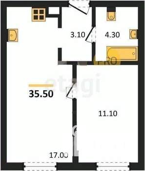 1-к квартира, вторичка, 36м2, 1/5 этаж