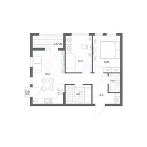 2-к квартира, строящийся дом, 57м2, 9/18 этаж