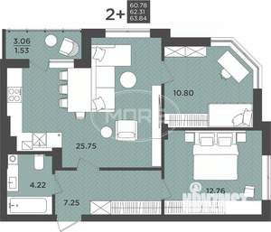 2-к квартира, вторичка, 62м2, 1/9 этаж