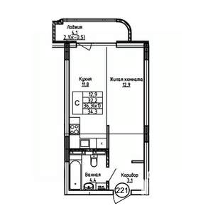 Студия квартира, вторичка, 34м2, 2/9 этаж