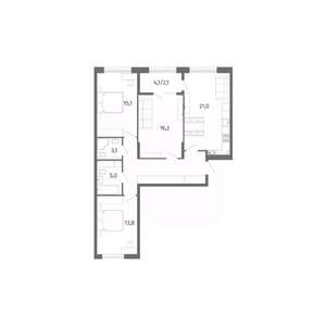 3-к квартира, строящийся дом, 92м2, 2/13 этаж