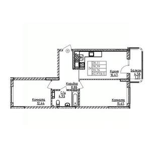 2-к квартира, строящийся дом, 60м2, 4/9 этаж