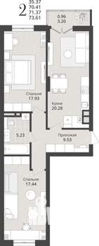 1-к квартира, строящийся дом, 38м2, 3/9 этаж