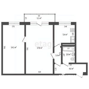 2-к квартира, вторичка, 46м2, 3/5 этаж