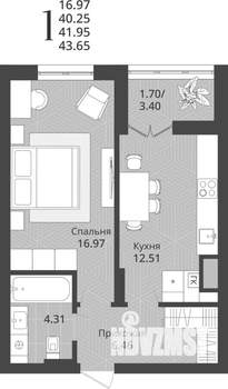1-к квартира, строящийся дом, 42м2, 2/9 этаж