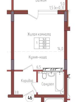 Студия квартира, вторичка, 30м2, 6/9 этаж