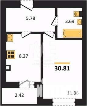 1-к квартира, вторичка, 31м2, 9/9 этаж