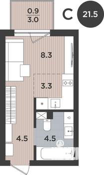 1-к квартира, вторичка, 22м2, 1/9 этаж