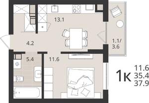 1-к квартира, вторичка, 35м2, 9/9 этаж