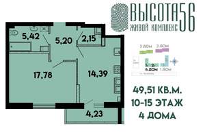 1-к квартира, сданный дом, 50м2, 15/15 этаж