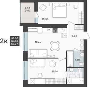 2-к квартира, строящийся дом, 66м2, 1/9 этаж