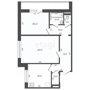 2-к квартира, вторичка, 51м2, 9/10 этаж