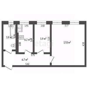2-к квартира, вторичка, 40м2, 3/3 этаж