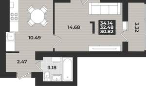 1-к квартира, вторичка, 36м2, 9/9 этаж
