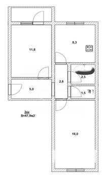 2-к квартира, вторичка, 48м2, 4/5 этаж