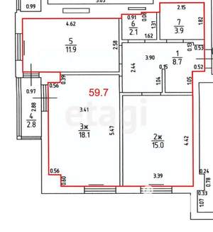 2-к квартира, вторичка, 60м2, 4/15 этаж