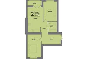 2-к квартира, строящийся дом, 66м2, 2/8 этаж