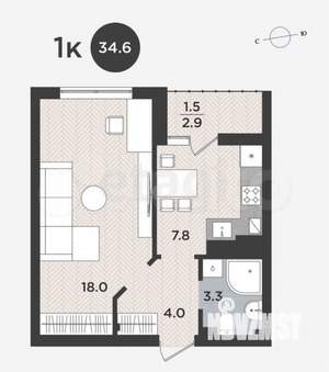 1-к квартира, вторичка, 36м2, 6/9 этаж