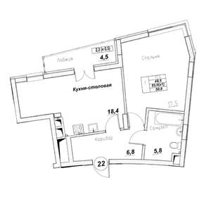 1-к квартира, вторичка, 51м2, 5/7 этаж