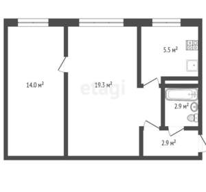 2-к квартира, вторичка, 44м2, 2/2 этаж