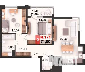 2-к квартира, вторичка, 72м2, 14/15 этаж