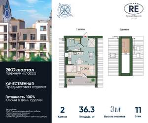 2-к квартира, вторичка, 36м2, 11/12 этаж