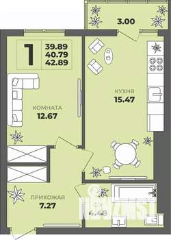 1-к квартира, вторичка, 41м2, 6/8 этаж