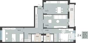 3-к квартира, сданный дом, 95м2, 1/8 этаж
