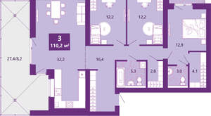 3-к квартира, сданный дом, 112м2, 1/4 этаж