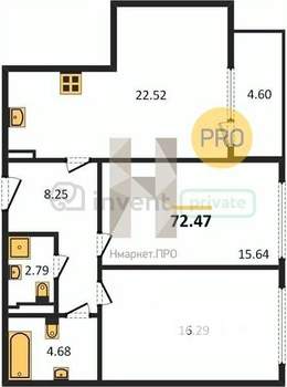 2-к квартира, вторичка, 72м2, 4/8 этаж