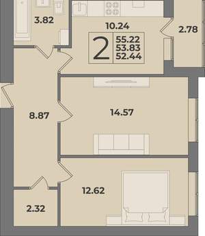 2-к квартира, вторичка, 55м2, 4/9 этаж
