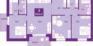 3-к квартира, сданный дом, 95м2, 2/4 этаж