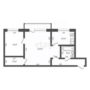 2-к квартира, вторичка, 44м2, 3/3 этаж
