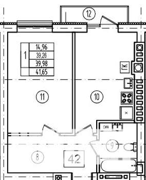 1-к квартира, строящийся дом, 40м2, 6/9 этаж