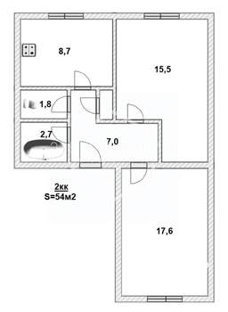 2-к квартира, вторичка, 54м2, 1/3 этаж