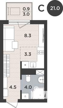 1-к квартира, вторичка, 21м2, 9/9 этаж