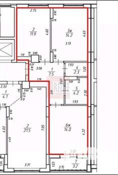 2-к квартира, вторичка, 54м2, 7/9 этаж