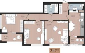 3-к квартира, строящийся дом, 91м2, 2/10 этаж