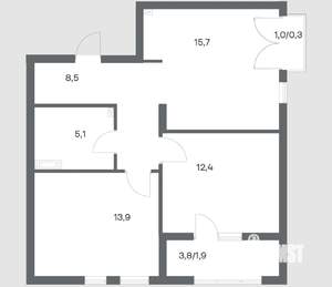 2-к квартира, строящийся дом, 58м2, 8/18 этаж