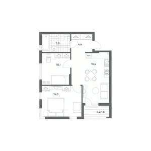 2-к квартира, строящийся дом, 55м2, 2/18 этаж