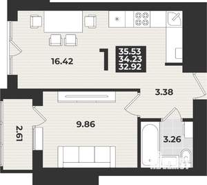 1-к квартира, вторичка, 36м2, 9/9 этаж