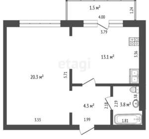 1-к квартира, вторичка, 42м2, 4/5 этаж