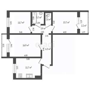 3-к квартира, вторичка, 70м2, 2/10 этаж