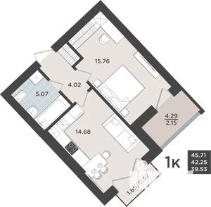 1-к квартира, строящийся дом, 42м2, 9/10 этаж