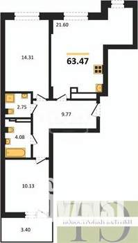 2-к квартира, вторичка, 63м2, 6/9 этаж