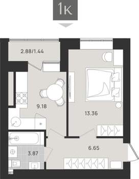 Студия квартира, вторичка, 34м2, 1/9 этаж