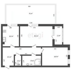 2-к квартира, сданный дом, 66м2, 1/4 этаж