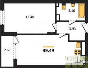 1-к квартира, вторичка, 39м2, 1/9 этаж