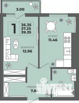 1-к квартира, вторичка, 37м2, 3/8 этаж