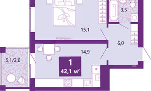 1-к квартира, сданный дом, 43м2, 3/4 этаж